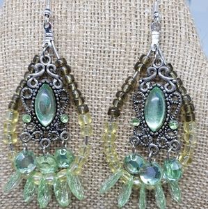 BOHO Mint Green & Clear Bead Dangle Hoop Earr